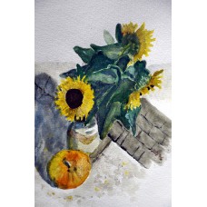 Sonnenblumen mit Kürbis